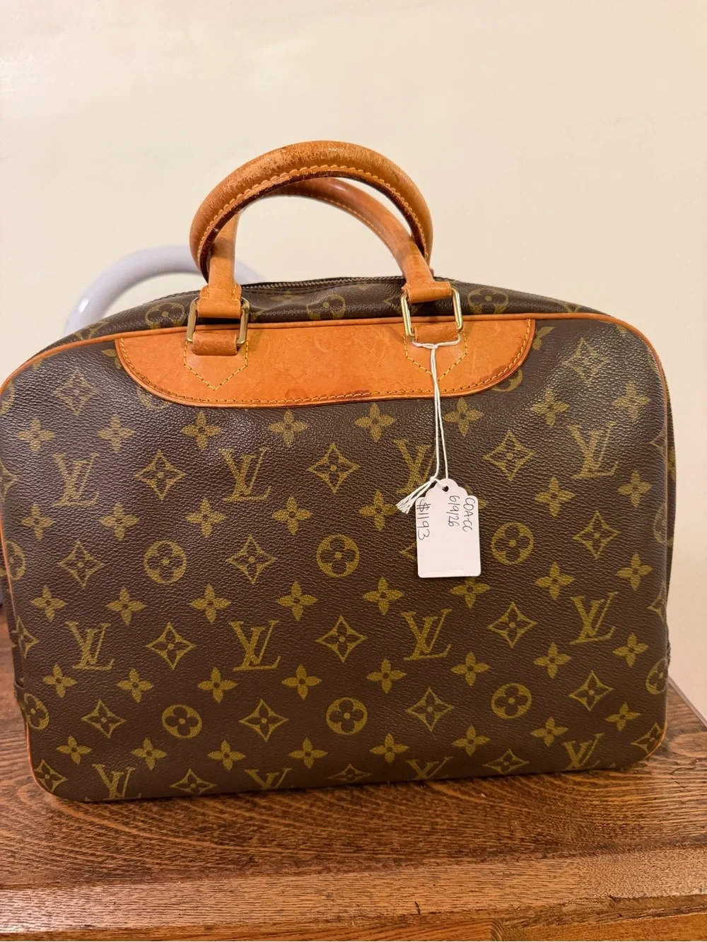 Louis Vuitton Brown Monogram Canvas Satchel with Tan Leather Accents